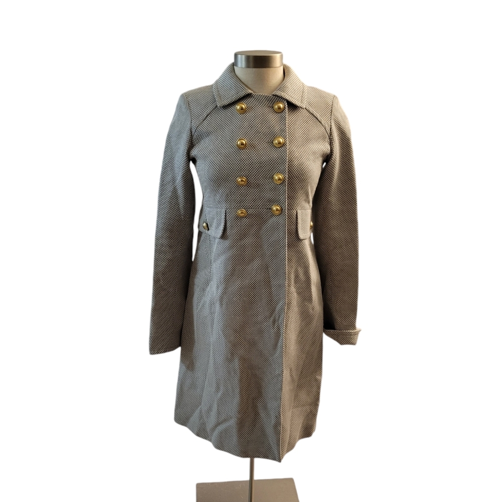 Paul & Joe Dress Coat France Sz 38(6) Gray White Gold Buttons